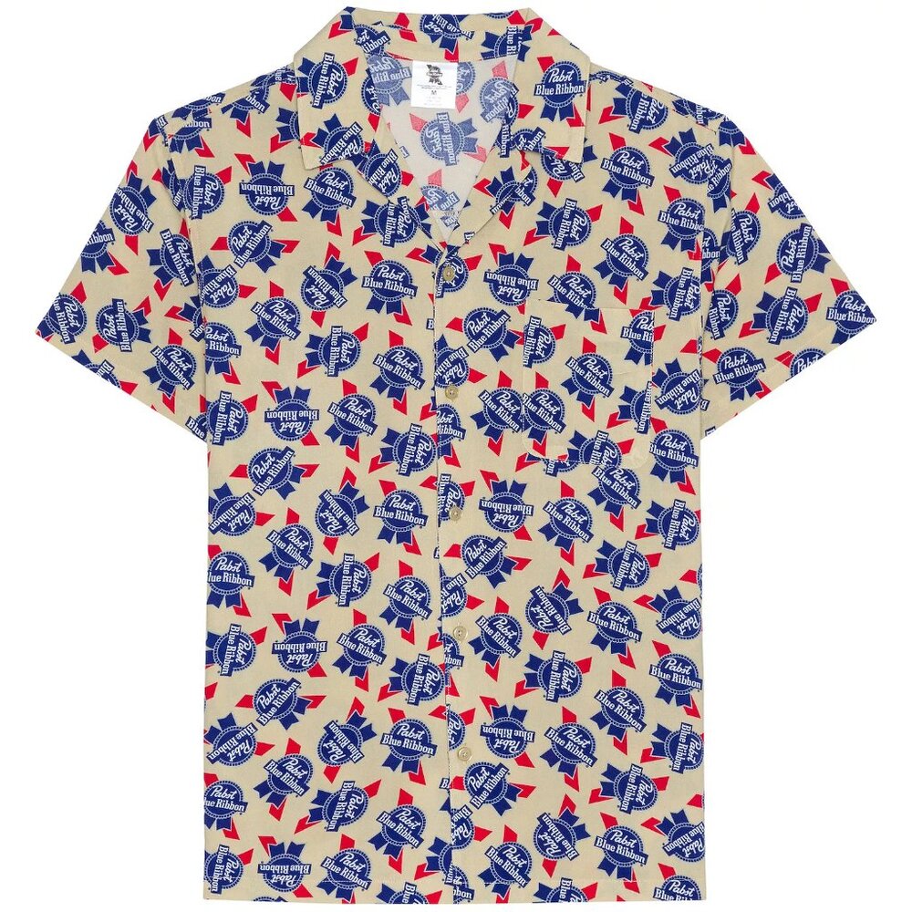 New! Pabst Blue Ribbon Beer Hawaiian Shirt Button Down Pocket Casual Top